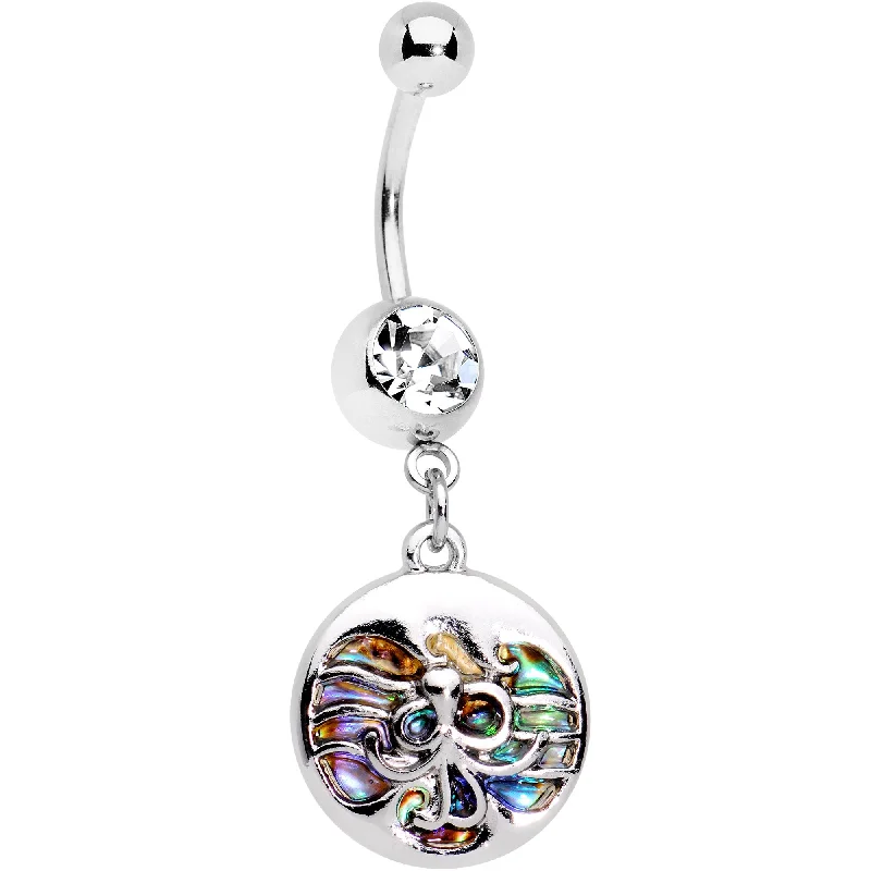 Belly Rings with Beautiful Designs for Trendy Looks -Clear Gem Cosmic Iridescent Inlay Octopus Dangle Belly Ring Belly Rings with Beautiful Designs for Trendy Looks -Clear Gem Cosmic Iridescent Inlay Octopus Dangle Belly Ring