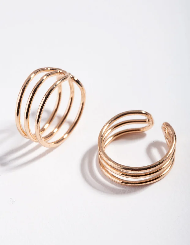 Women's Earrings – Elegant Designs for Every Personality--Gold Triple Line Ear Cuff Pack