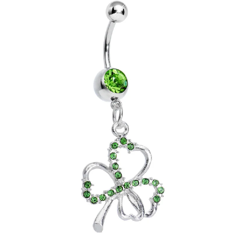 Trendy Belly Rings for Bold Fashion Statements -Light Green Silvery Shamrock Dangle Belly Ring Trendy Belly Rings for Bold Fashion Statements -Light Green Silvery Shamrock Dangle Belly Ring
