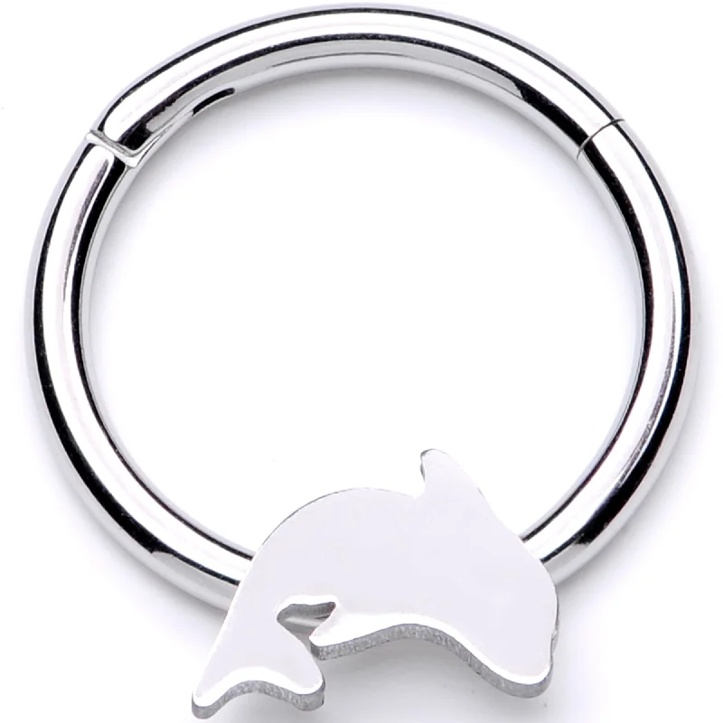 Bold Lip Rings for Statement Style16 Gauge 3/8 Leaping Dolphin Hinged Segment Ring