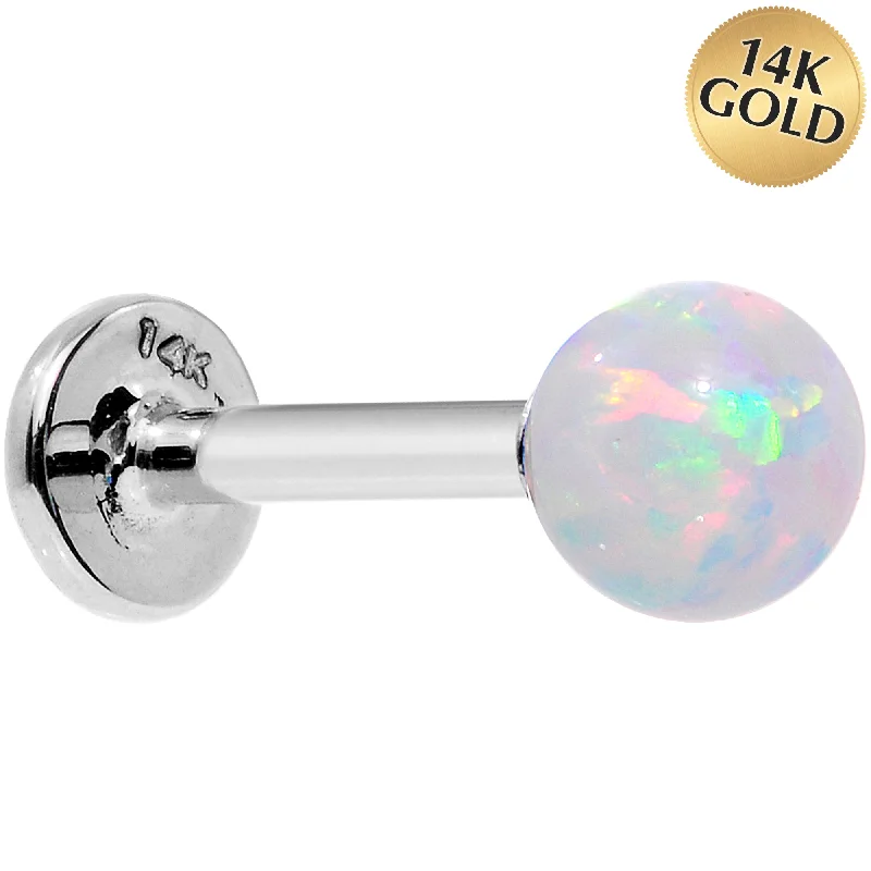 Lip Rings for Every Fashion Style14kt White Gold 5mm White Synthetic Opal Labret Monroe 14 Gauge 5/16 Lip Rings for Every Fashion Style14kt White Gold 5mm White Synthetic Opal Labret Monroe 14 Gauge 5/16