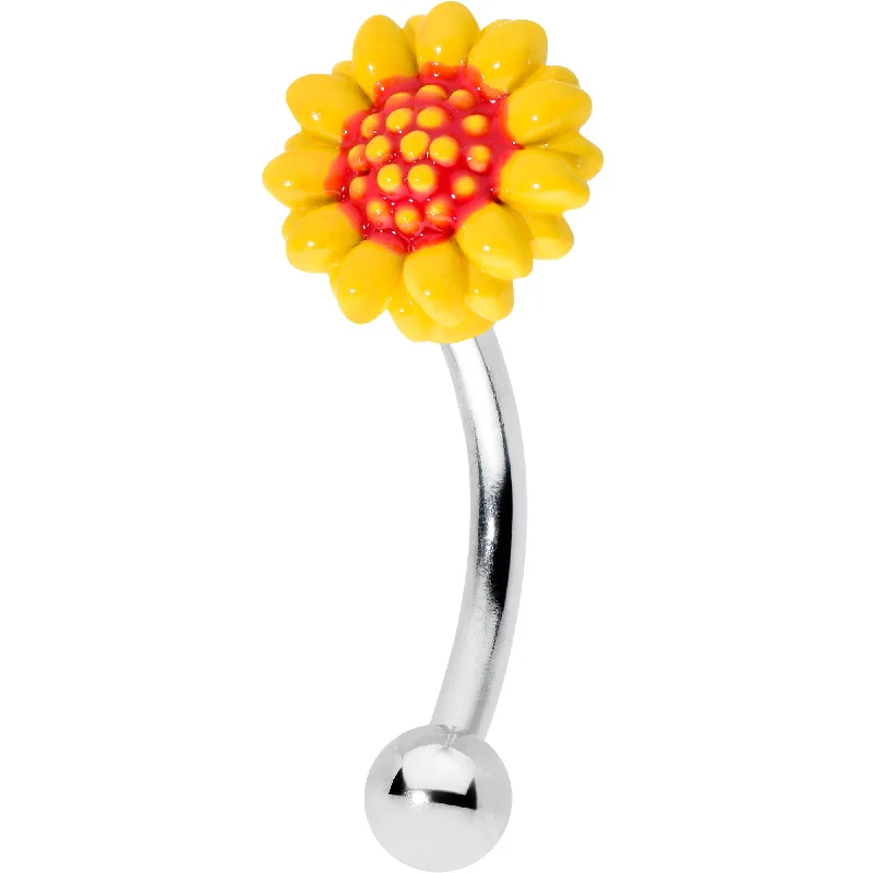 Elegant Lip Rings for All Styles16 Gauge 5/16 Happy Sunflower Yellow Curved Eyebrow Ring