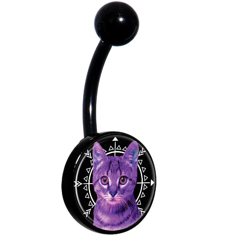 Beautiful Belly Rings for Dazzling Effect -Boho Fuchsia Kitty Cat Black Belly Ring