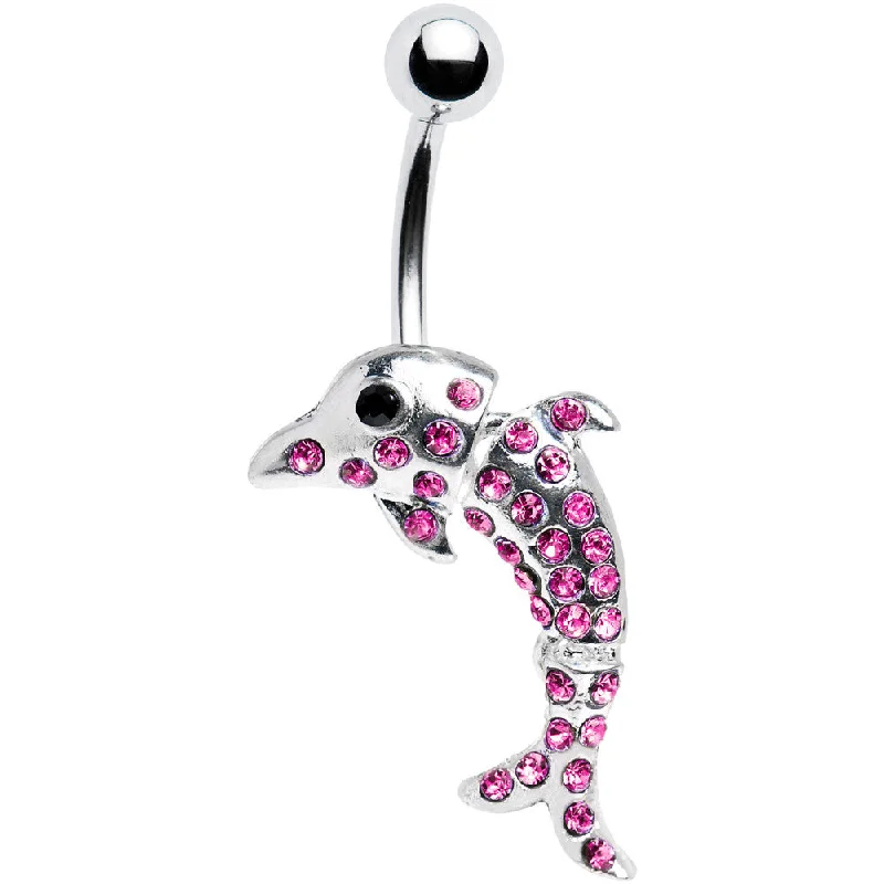 Trendy Belly Rings for Glamorous Fashion -Pink Dazzling Dolphin Belly Ring