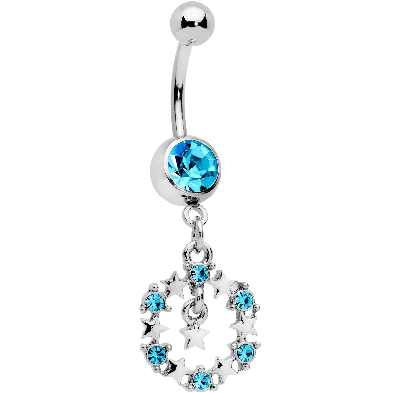 Trendy Belly Rings for Everyday Fashion -Aqua Gem Constellation of Stars Dangle Belly Ring Trendy Belly Rings for Everyday Fashion -Aqua Gem Constellation of Stars Dangle Belly Ring