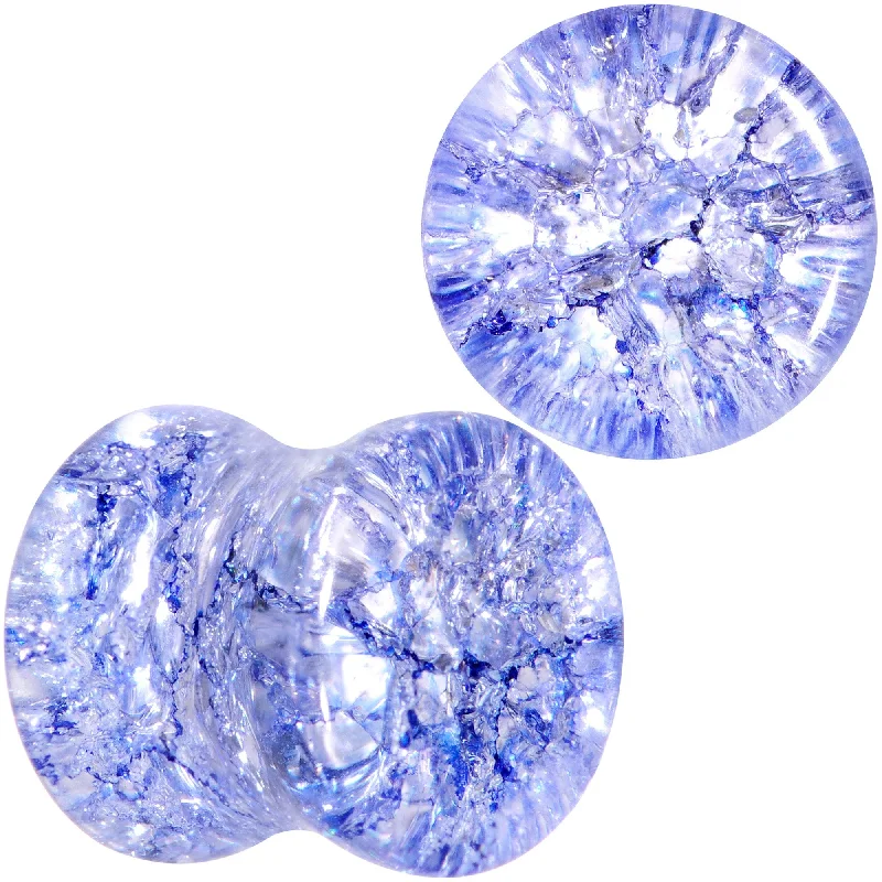 Women's Earrings – Elegant Designs for Every Personality--Blue Shattered Glass Wild Child Saddle Plug Set 6mm to 16mm