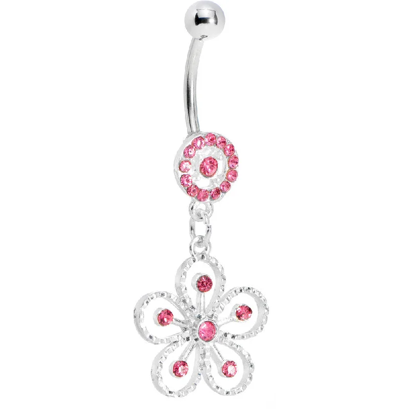 Comfortable Belly Rings with Custom Finish -Pink Gem Exotic Azalea Flower Belly Ring Comfortable Belly Rings with Custom Finish -Pink Gem Exotic Azalea Flower Belly Ring