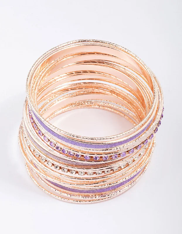 Engraved Bangles for Women-Rose Gold Cup Chain Glitter Bracelet Pack