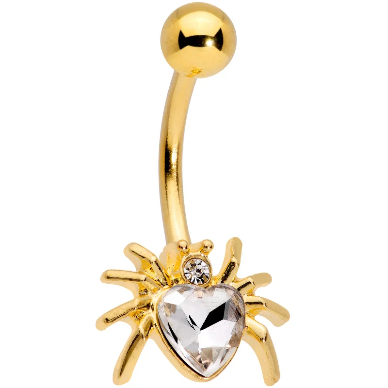 Designer Belly Rings for Exclusive Looks -Clear Gem Gold Tone Sexy Heart Spider Belly Ring Designer Belly Rings for Exclusive Looks -Clear Gem Gold Tone Sexy Heart Spider Belly Ring