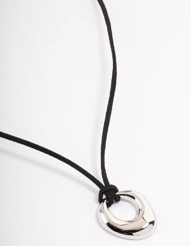 Shop Classic Women's Necklaces & Pendants with a Modern Twist-Silver Organic Oval Suede Cord Necklace Shop Classic Women's Necklaces & Pendants with a Modern Twist-Silver Organic Oval Suede Cord Necklace
