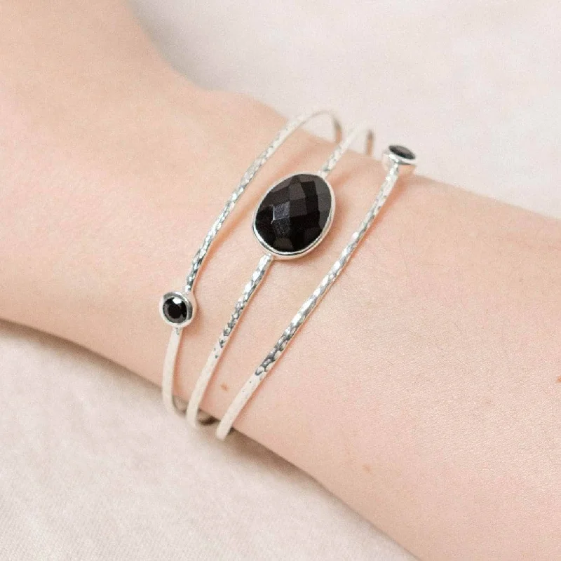 Sterling Silver Bangles for Women-Black Tourmaline Golden or Silver Bracelet