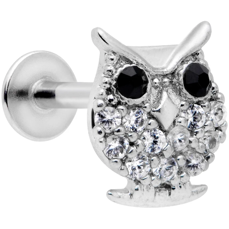 Designer Lip Rings for Chic, Modern Style16 Gauge 5/16 Clear Black CZ Gem Round Owl Labret Monroe Tragus
