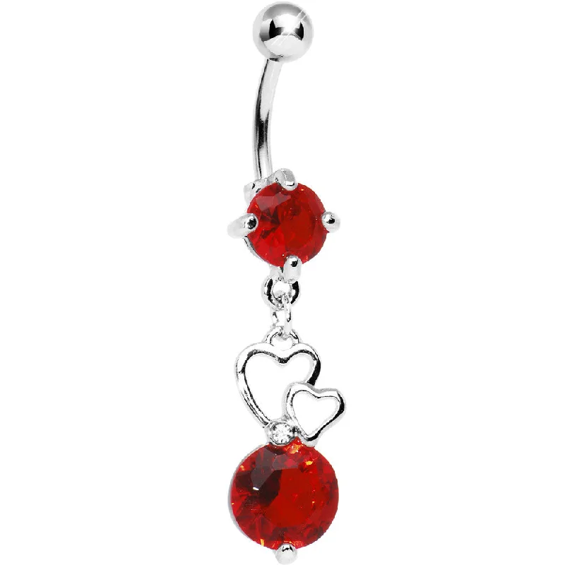 Comfortable Belly Rings for Exclusive Fashion -Red Cubic Zirconia Double Heart Belly Ring Comfortable Belly Rings for Exclusive Fashion -Red Cubic Zirconia Double Heart Belly Ring