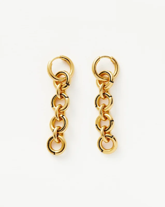 Women's Earrings – Elegant Designs for Every Personality--Enamel Byline Link Drop Hoop Earrings | 18k Gold Plated