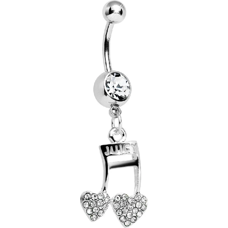 Trendy Belly Rings for Everyday Fashion -Clear Gem Paved Music Note Hearts Dangle Belly Ring Trendy Belly Rings for Everyday Fashion -Clear Gem Paved Music Note Hearts Dangle Belly Ring