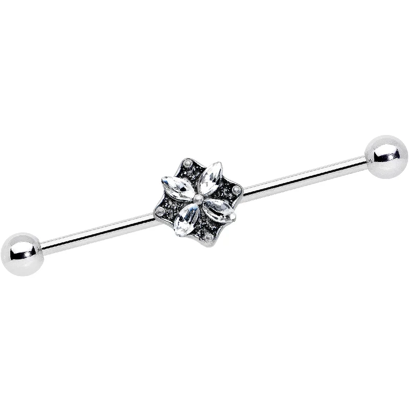 Women's Earrings – Elegant Designs for Every Personality--14 Gauge Clear Gem Floral Rhombus Baroque Industrial Barbell 38mm Women's Earrings – Elegant Designs for Every Personality--14 Gauge Clear Gem Floral Rhombus Baroque Industrial Barbell 38mm