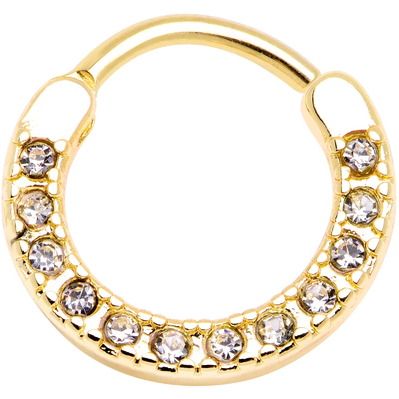 Nose Rings for Casual Cool Looks -16 Gauge 3/8 Clear Gem Gold Tone Paved Septum Clicker Nose Rings for Casual Cool Looks -16 Gauge 3/8 Clear Gem Gold Tone Paved Septum Clicker