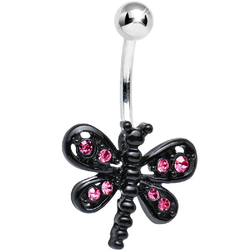 Beautiful Belly Rings for Dazzling Effect -Pink Gem Dark and Dreamy Dragonfly Belly Ring Beautiful Belly Rings for Dazzling Effect -Pink Gem Dark and Dreamy Dragonfly Belly Ring