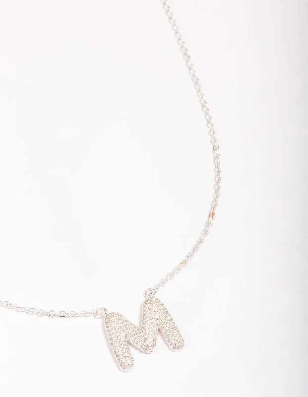 Shop Classic Women's Necklaces & Pendants with a Modern Twist-Letter M Silver Plated Pave Pendant Initial Necklace Shop Classic Women's Necklaces & Pendants with a Modern Twist-Letter M Silver Plated Pave Pendant Initial Necklace