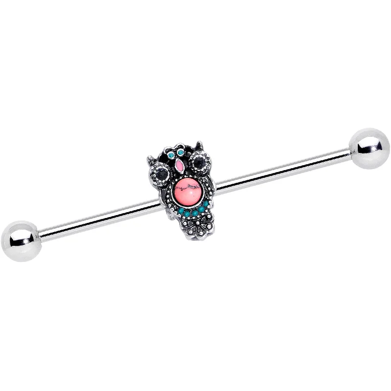 Women's Earrings – Elegant Designs for Every Personality--14 Gauge Black Gem Pink Orb Owl Industrial Barbell 38mm