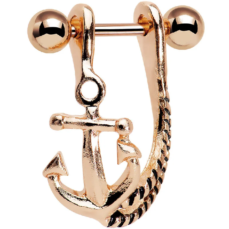 Women's Earrings – Elegant Designs for Every Personality--3/8 Rose Gold Plated Toss Your Anchor Left Dangle Cartilage Earring