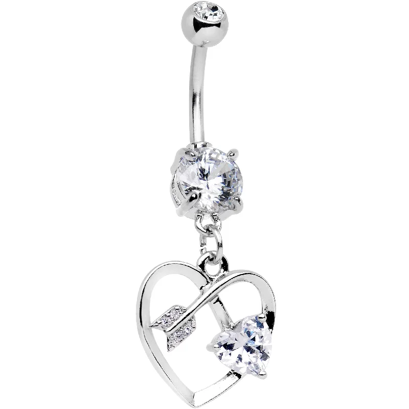 Beautiful Belly Rings with Dazzling Shine -Clear CZ Gem Shot In The Heart Dangle Belly Ring Beautiful Belly Rings with Dazzling Shine -Clear CZ Gem Shot In The Heart Dangle Belly Ring