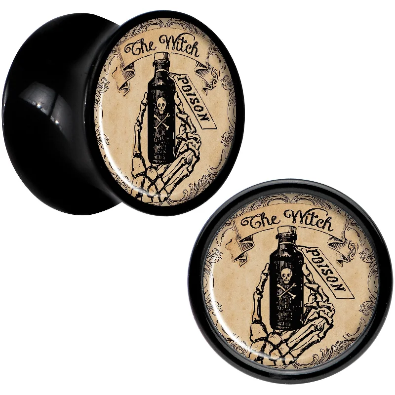 Women's Earrings – Elegant Designs for Every Personality--Witches Brew Poison Potion Halloween Black Acrylic Plug Set 0 Gauge to 20mm