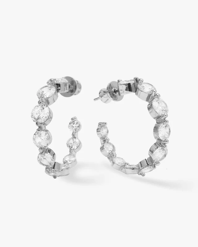 Women's Earrings – Elegant Designs for Every Personality--She's an Icon Hoops .75" - Silver|White Diamondettes Women's Earrings – Elegant Designs for Every Personality--She's an Icon Hoops .75" - Silver|White Diamondettes