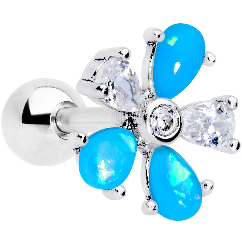 Women's Earrings – Elegant Designs for Every Personality--16 Gauge 1/4 Aqua Faux Opal Flower Cartilage Tragus
