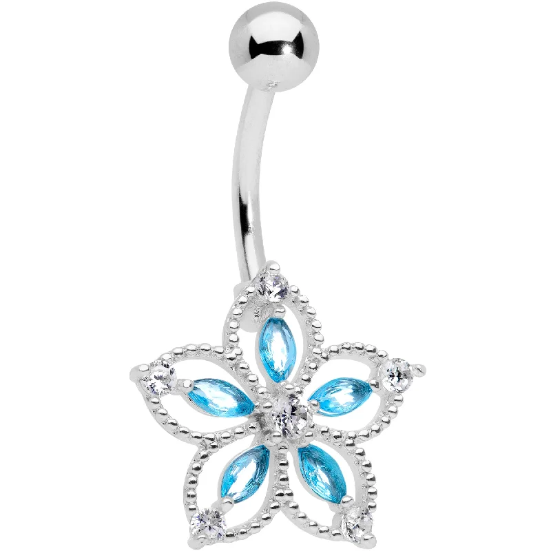 Comfortable Belly Rings for Fashion-Loving Women -Aqua Clear CZ Gem Airy Flower Belly Ring Comfortable Belly Rings for Fashion-Loving Women -Aqua Clear CZ Gem Airy Flower Belly Ring