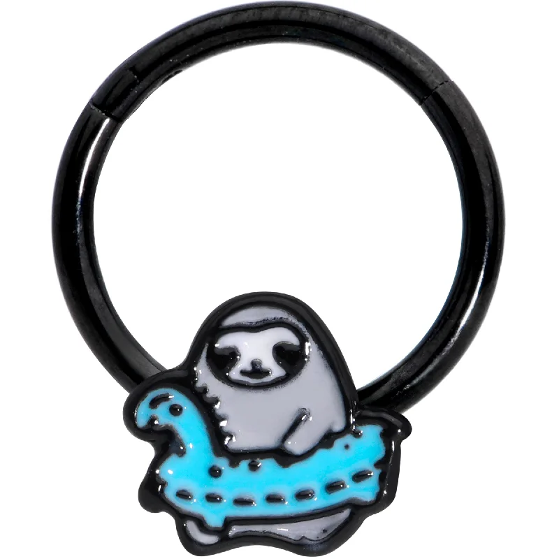 Unique Nose Rings -16 Gauge 3/8 Black Swimming Sloth Hinged Segment Ring