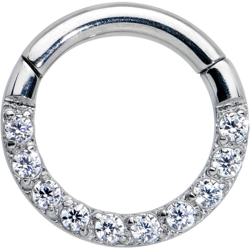 Women's Earrings – Elegant Designs for Every Personality--16 Gauge 1/4 Clear CZ Gem G23 Titanium Paved Hinged Segment Ring