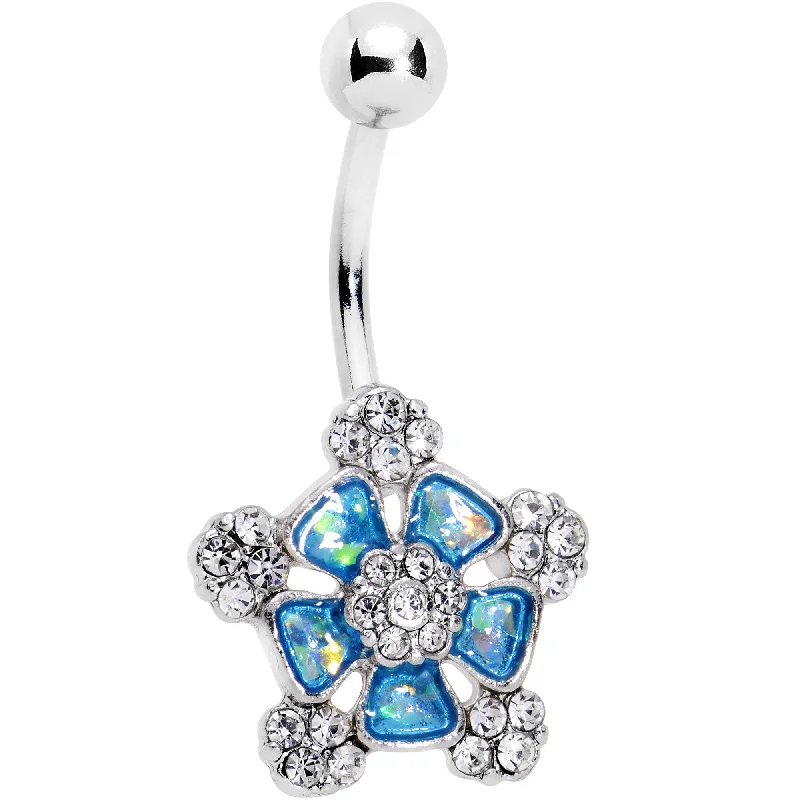 Designer Belly Rings for Personalized Style -Blue Faux Opal Fun Times Flower Belly Ring Designer Belly Rings for Personalized Style -Blue Faux Opal Fun Times Flower Belly Ring