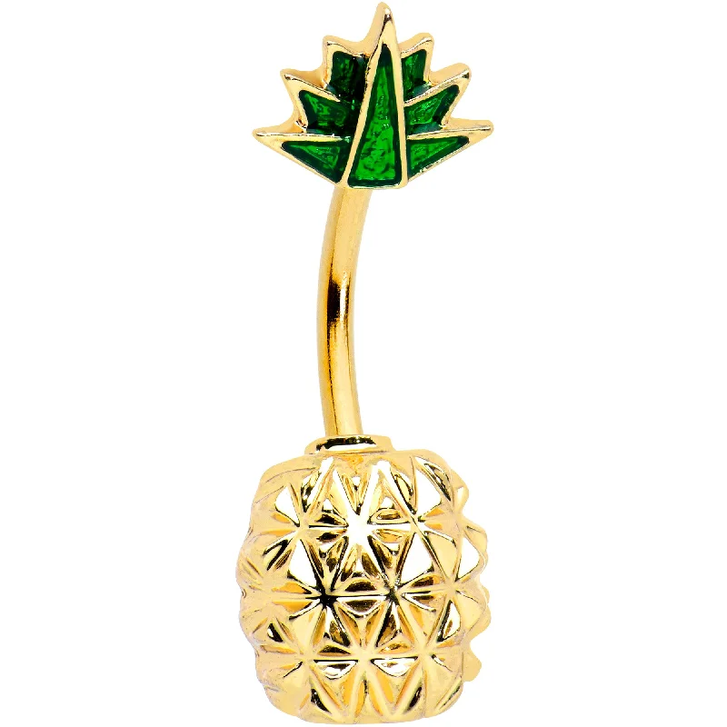 Belly Rings for Creative Fashionistas -Gold Tone Textured Tropical Pineapple Double Mount Belly Ring Belly Rings for Creative Fashionistas -Gold Tone Textured Tropical Pineapple Double Mount Belly Ring