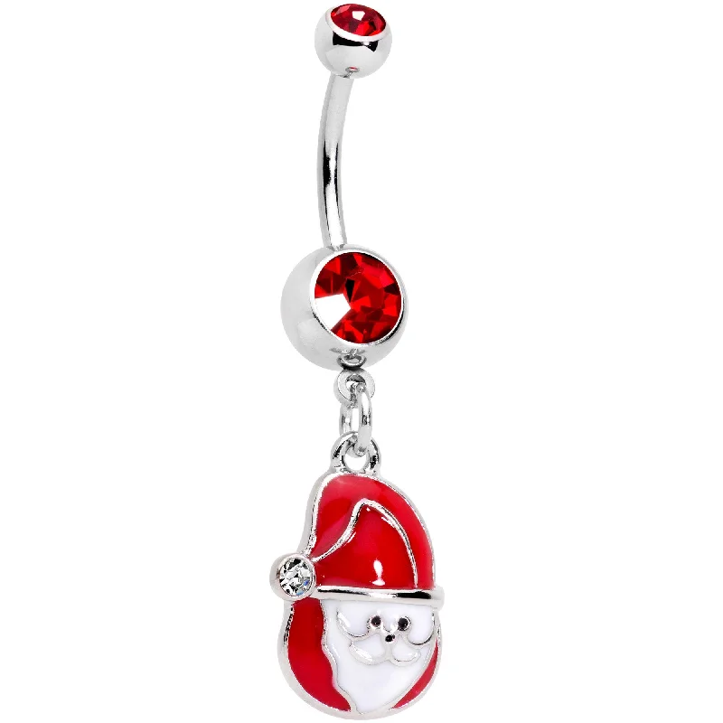 Trendy Belly Rings with Unique Features -Clear Red Gem Happy Santa Dangle Belly Ring Trendy Belly Rings with Unique Features -Clear Red Gem Happy Santa Dangle Belly Ring