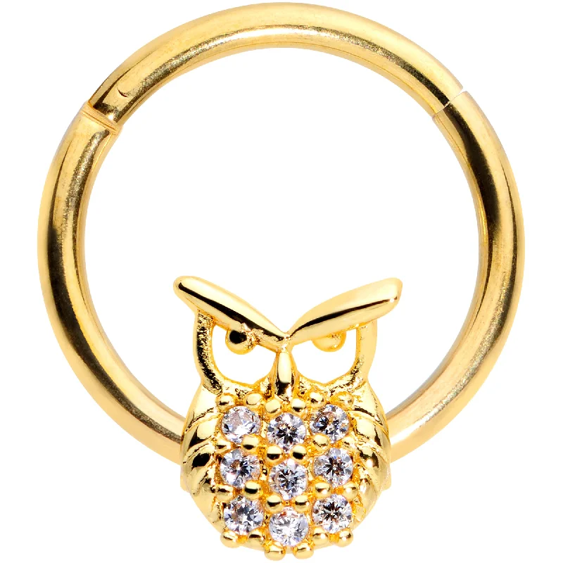 Affordable Nose Rings for Unique Styles -16 Gauge 3/8 Clear CZ Gem Gold Tone Opulent Owl Hinged Segment Ring Affordable Nose Rings for Unique Styles -16 Gauge 3/8 Clear CZ Gem Gold Tone Opulent Owl Hinged Segment Ring