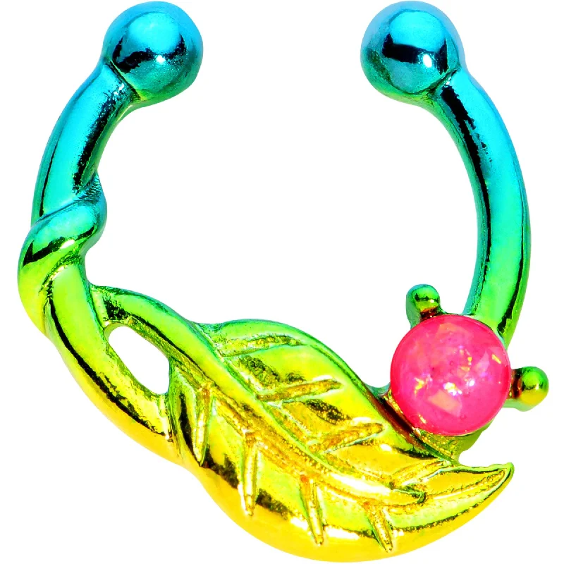 Classic Nose Rings for Timeless Look -Pink Faux Opal Teal Yellow Fade Fruit of the Vine Clip On Fake Septum