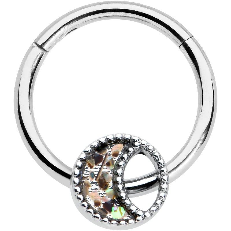Flower Nose Rings -16 Gauge 3/8 Iridescent Crescent Moon Hinged Segment Ring