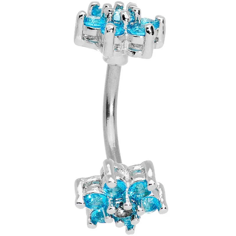 Comfortable Belly Rings for Long Wear -Clear Aqua Gem Double Star Reversible Double Mount Belly Ring Comfortable Belly Rings for Long Wear -Clear Aqua Gem Double Star Reversible Double Mount Belly Ring