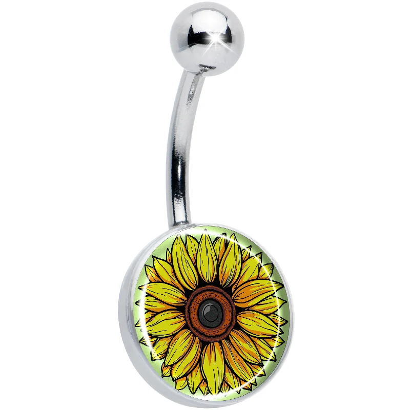 Beautiful Belly Rings with Gemstone Details -Blossom Creation Yellow Sunflower Belly Ring Beautiful Belly Rings with Gemstone Details -Blossom Creation Yellow Sunflower Belly Ring