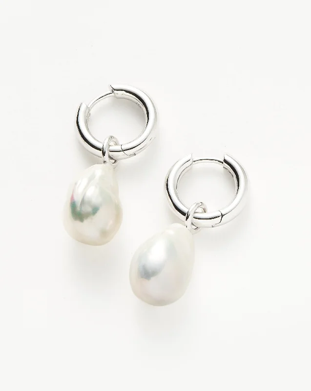Women's Earrings – Elegant Designs for Every Personality--Baroque Pearl Drop Tunnel Mini Hoop Earrings | Sterling Silver
