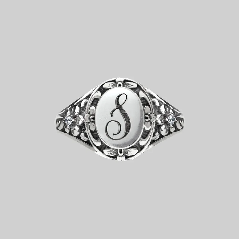Chic Women's Rings for Fashion-Forward Looks-DARK GARDEN. Ornate Initial Ring (N - Z) Chic Women's Rings for Fashion-Forward Looks-DARK GARDEN. Ornate Initial Ring (N - Z)
