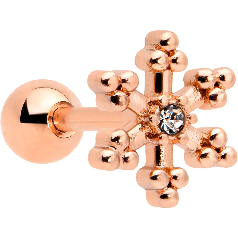 Women's Earrings – Elegant Designs for Every Personality--16 Gauge 1/4 Clear Gem Rose Gold Tone Pretty Snowflake Cartilage Tragus