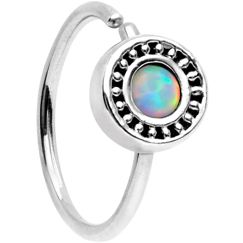 Nose Rings for Effortless Elegance -20 Gauge 5/16 White Synthetic Opal Inlay Seamless Circular Ring Nose Rings for Effortless Elegance -20 Gauge 5/16 White Synthetic Opal Inlay Seamless Circular Ring