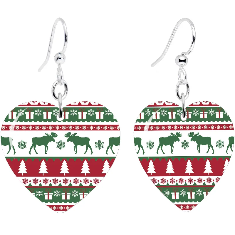Women's Earrings – Elegant Designs for Every Personality--Ugly Christmas Sweater Heart Fishhook Dangle Earrings