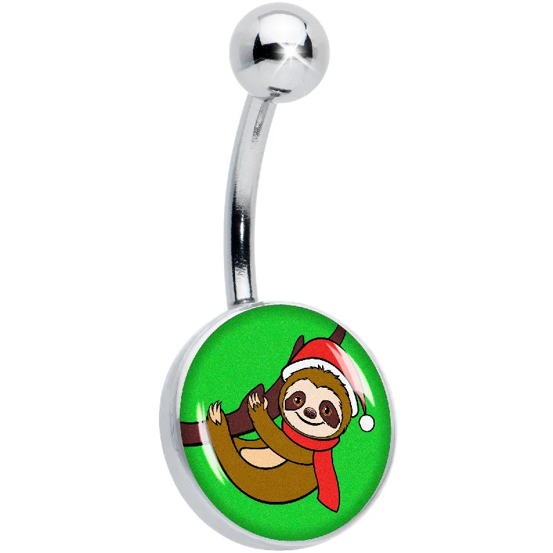 Custom Belly Rings with Personalized Designs -Holiday Santa Sloth Belly Ring