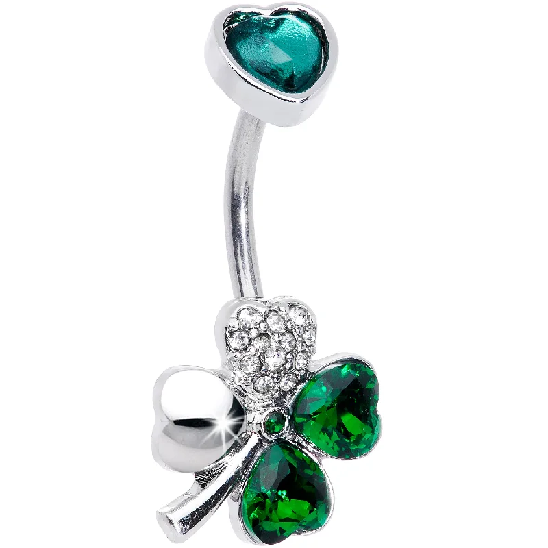 Belly Rings with Stone Detailing for Fashionistas -Green Clear Gem Heart Shamrock St Patricks Double Mount Belly Ring Belly Rings with Stone Detailing for Fashionistas -Green Clear Gem Heart Shamrock St Patricks Double Mount Belly Ring