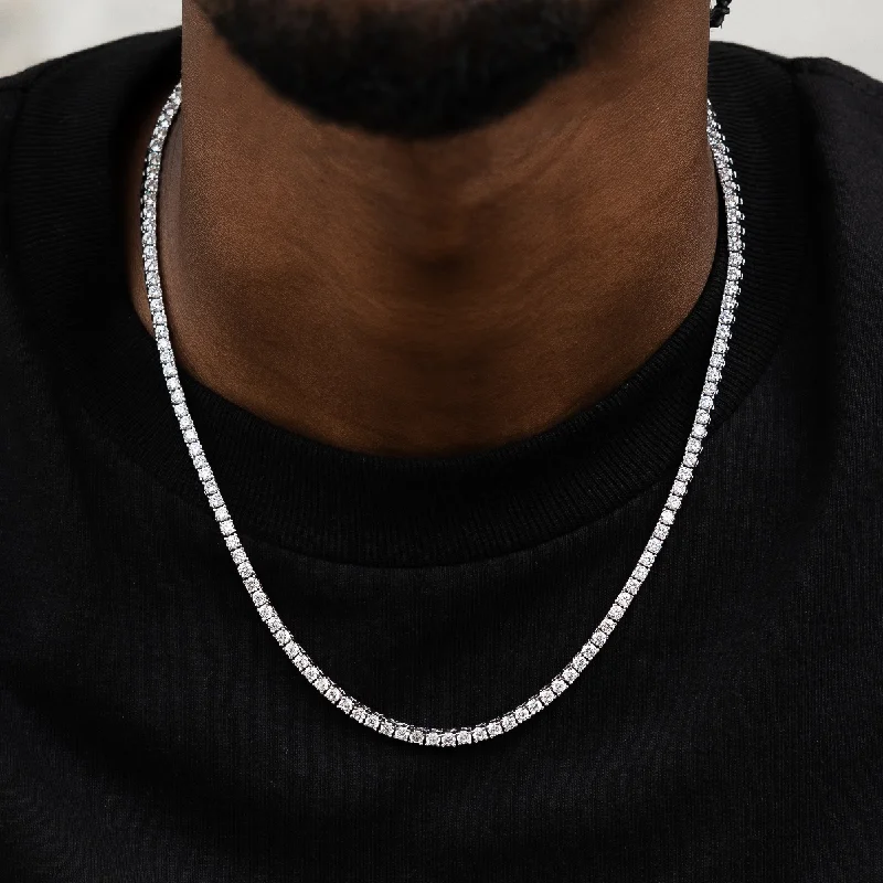 Exclusive Men's Necklaces & Pendants for the Modern Gentleman-Diamond Tennis Necklace in White Gold- 3mm Exclusive Men's Necklaces & Pendants for the Modern Gentleman-Diamond Tennis Necklace in White Gold- 3mm