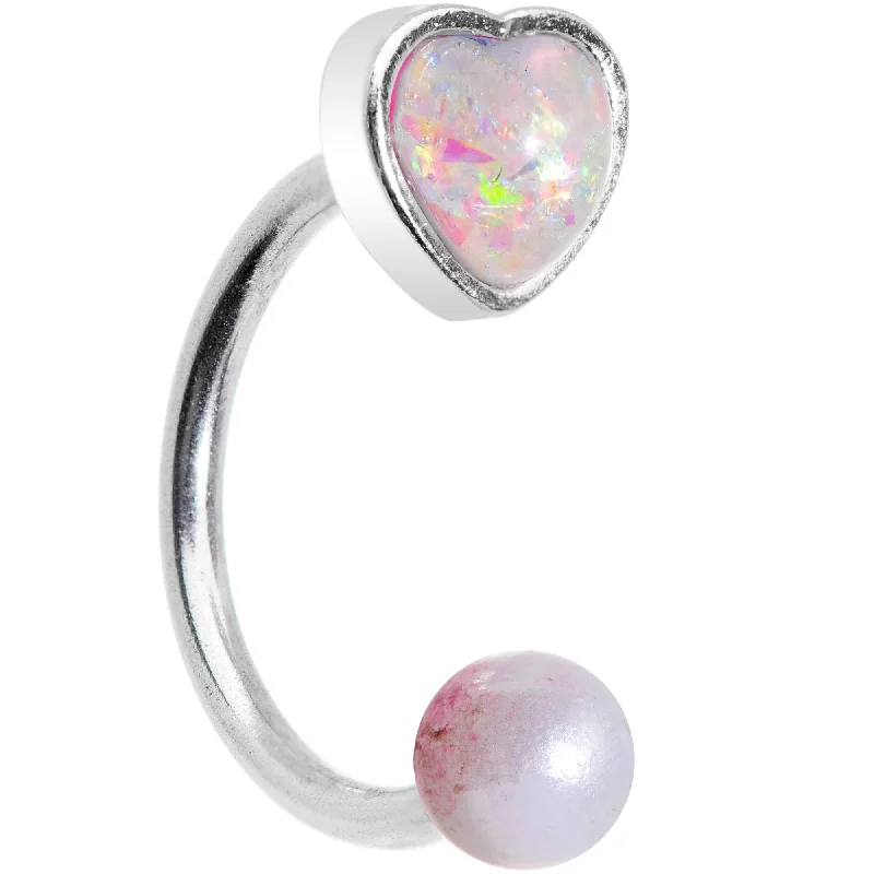 Comfortable Lip Rings for Daily Use16 Gauge 5/16 White Faux Opal Heart Pearlescent Horseshoe Barbell