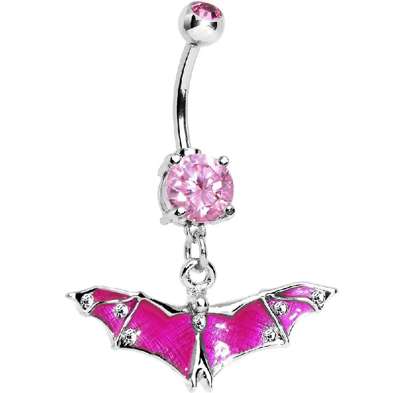 Belly Rings with Vibrant Colors for Bold Style -Pink Gem Neon Flying Bat Dangle Belly Ring Belly Rings with Vibrant Colors for Bold Style -Pink Gem Neon Flying Bat Dangle Belly Ring